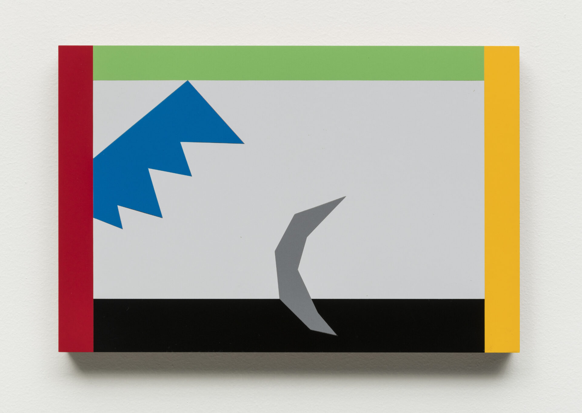 Descrição da imagem:  com as mesmas características e formas da obra anterior, nas cores cinza-claro, azul, cinza-escuro, verde, preto, vermelho e amarelo. Fim da descrição. 

