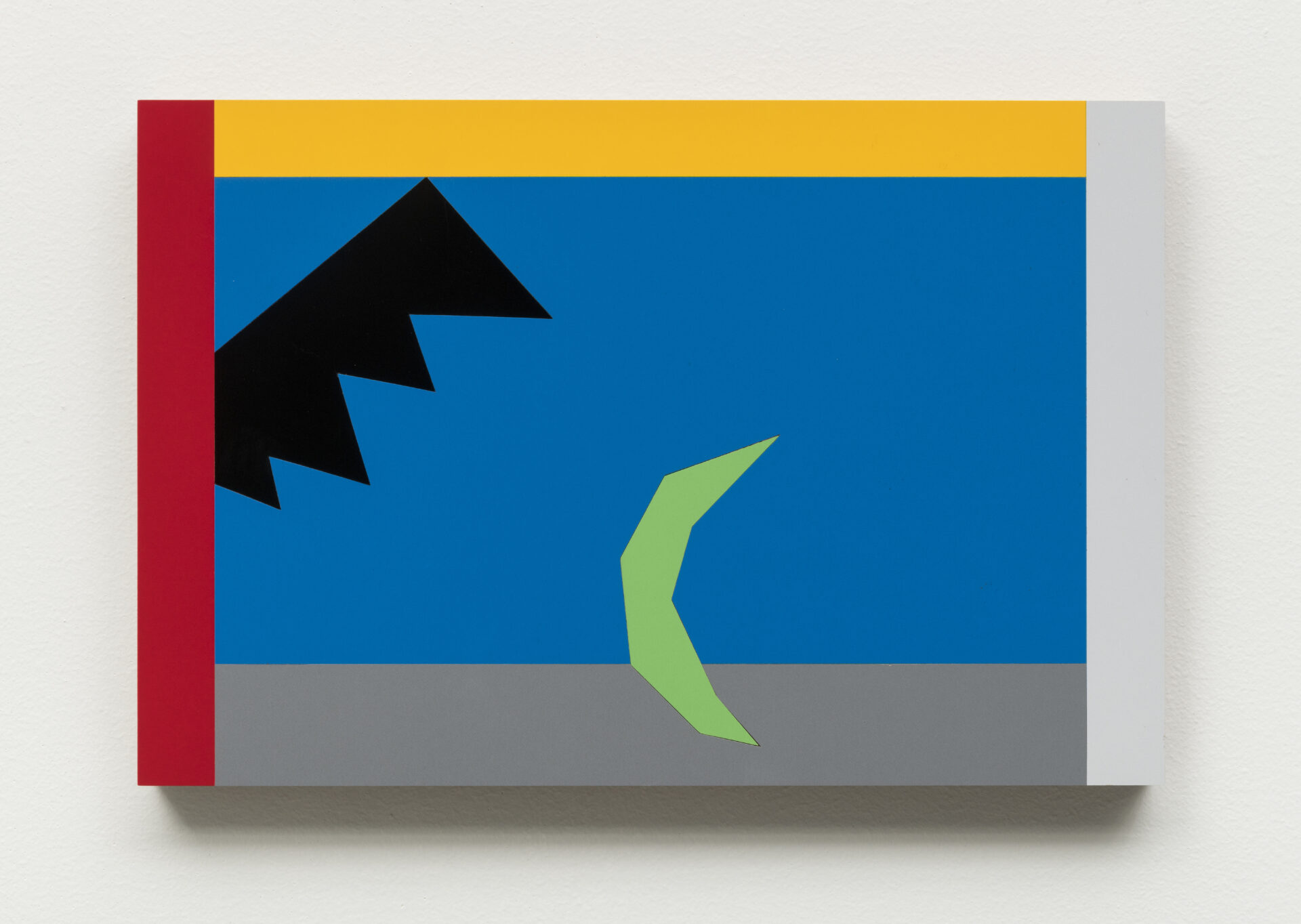 Descrição da imagem: com as mesmas características e formas da obra anterior, nas cores azul, preto, verde, amarelo, cinza-escuro, vermelho e cinza-claro. Fim da descrição. 

