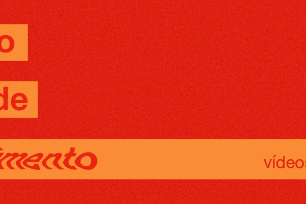 Imagem. Início da descrição de imagem: Banner horizontal com fundo vermelho texturizado. No centro, um grande bloco de texto em cor laranja exibe o título 