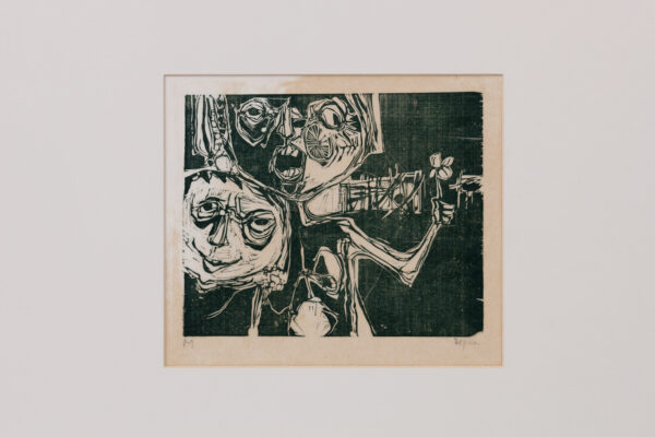 Imagem. Início da descrição de imagem: Xilogravura em preto e branco intitulada 